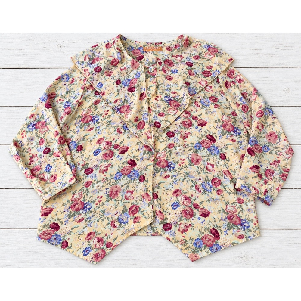 Vintage For You From Spiegel Floral Blouse Sailor Collar Cottagecore Prairie LG